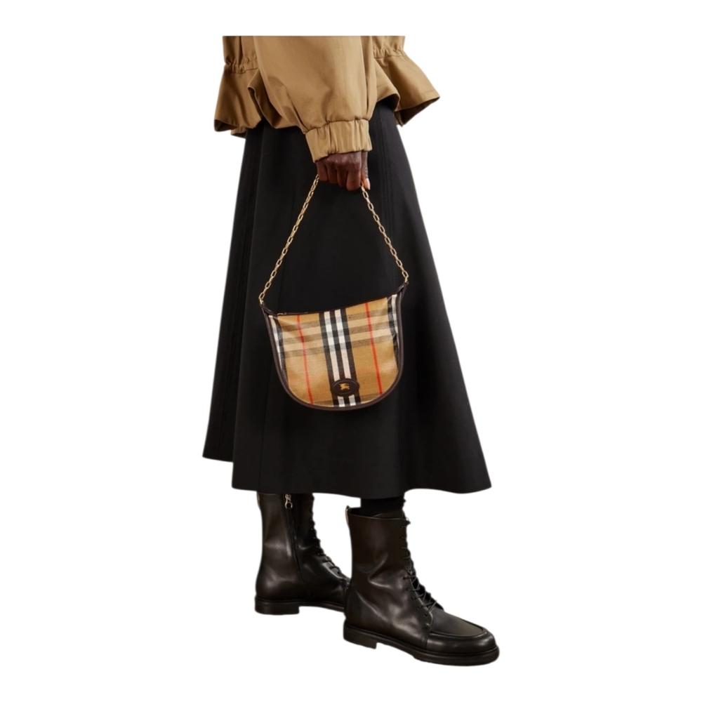 BURBERRY Leather trimmed  coated canvas shoulder bag Sand Color - Picture 10 of 16